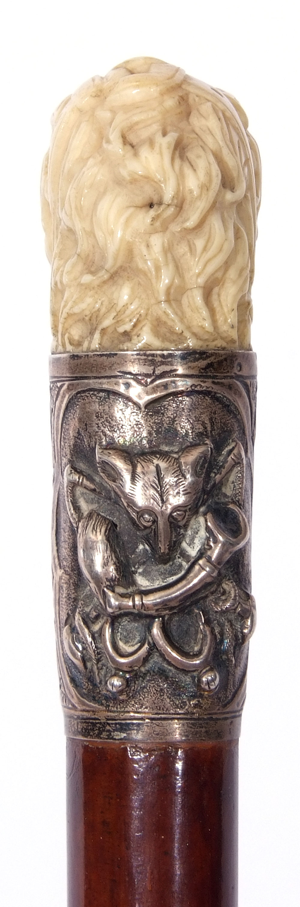 19th century hunting cane, the ivory handle carved in the form of a hound with glass or - Image 8 of 8
