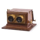 19th century brass mounted mahogany stereo viewer, stamped Smith, Beck & Beck, London, with 112 with