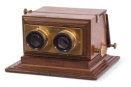 19th century brass mounted mahogany stereo viewer, stamped Smith, Beck & Beck, London, with 112 with