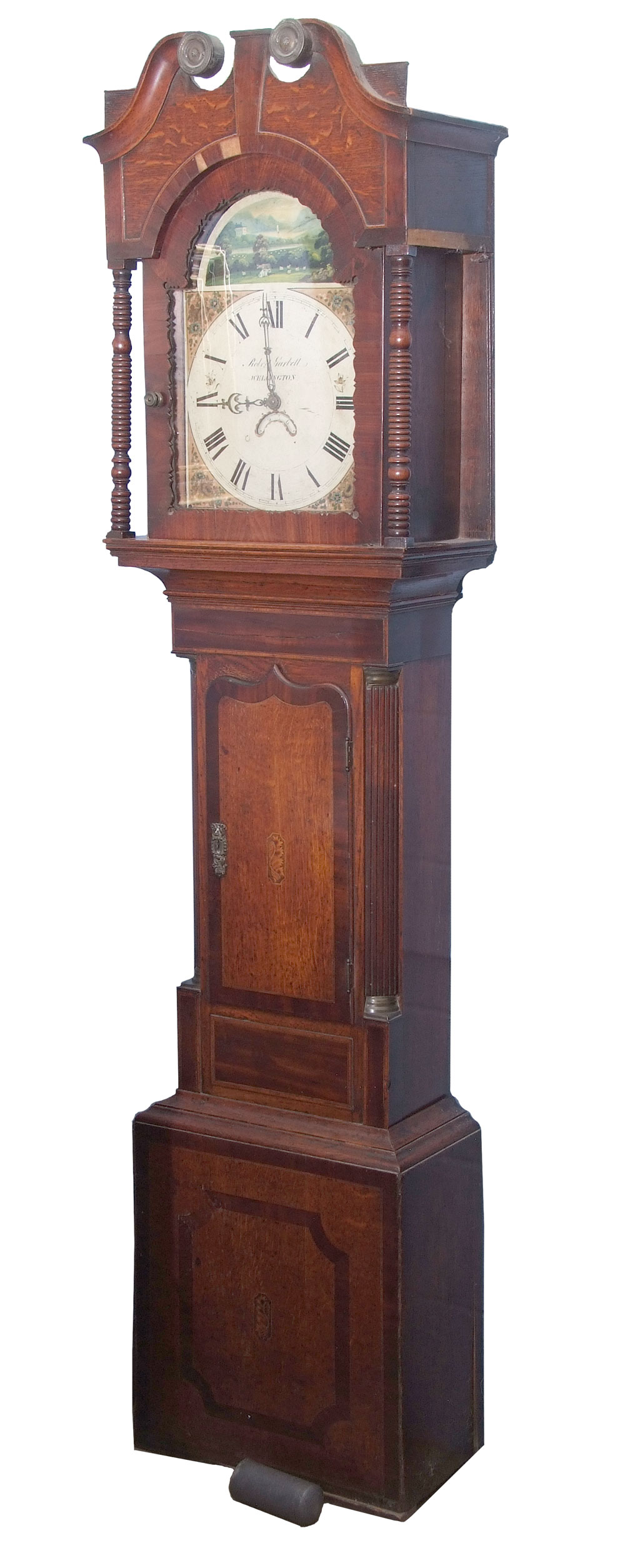 Early 19th century oak longcase clock, swan neck pediment over a painted arched dial by Robert - Image 3 of 3