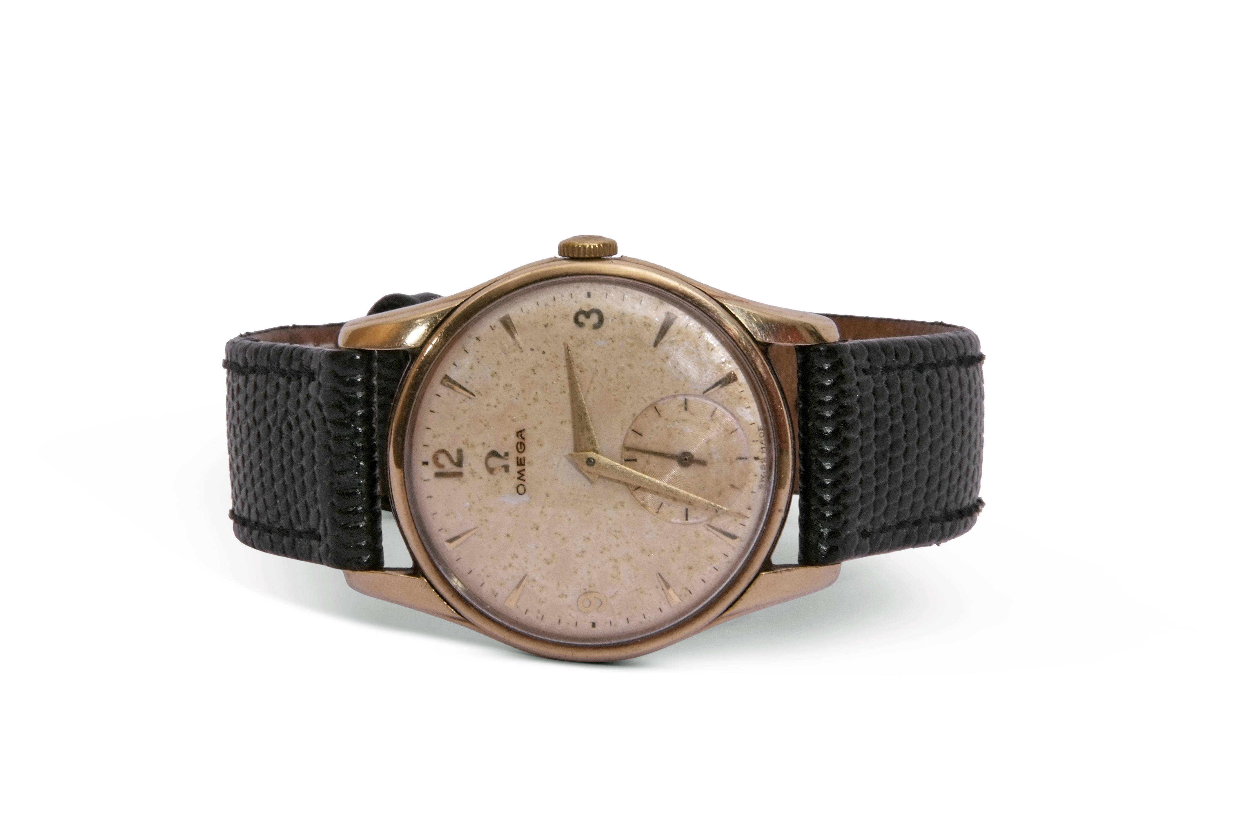 Gent's third quarter of 20th century 9ct gold cased wrist watch with gold hands to a discoloured