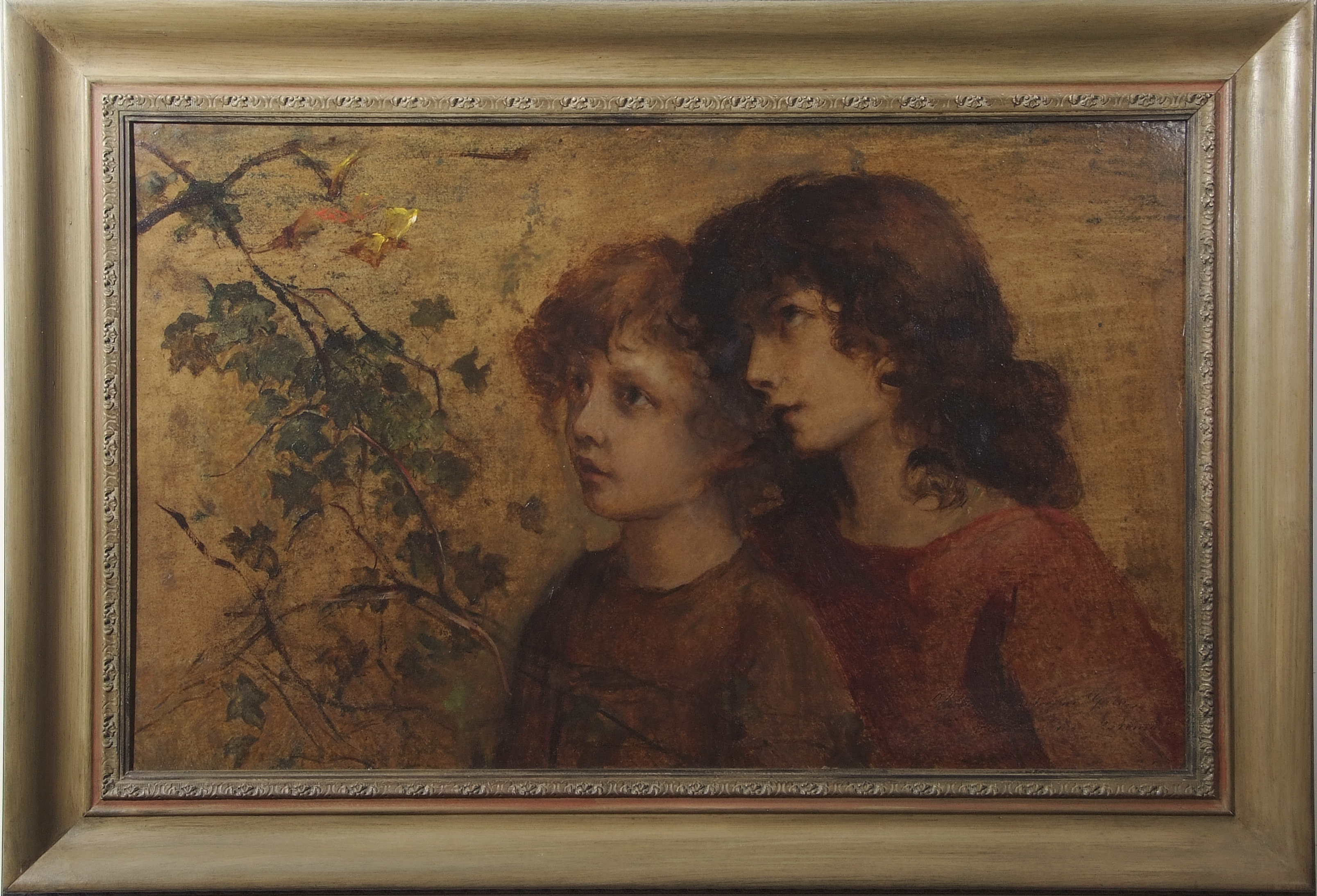 Rosina Mantovani Gutti (1851-1943), Pre-Raphaelite children, oil on board, signed and inscribed "