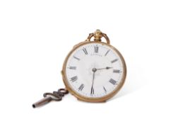 Last quarter of 19th/first quarter of 20th century 18K gold cased fob watch with key wind, having