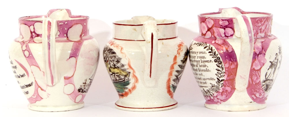 Two Sunderland lustre jugs, one decorated with a sailor's poem and Masonic emblems verso, the second - Image 4 of 6