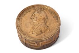 Gilt metal medallic portrait box "Admiral Lord Nelson" with embossed portrait to centre of the