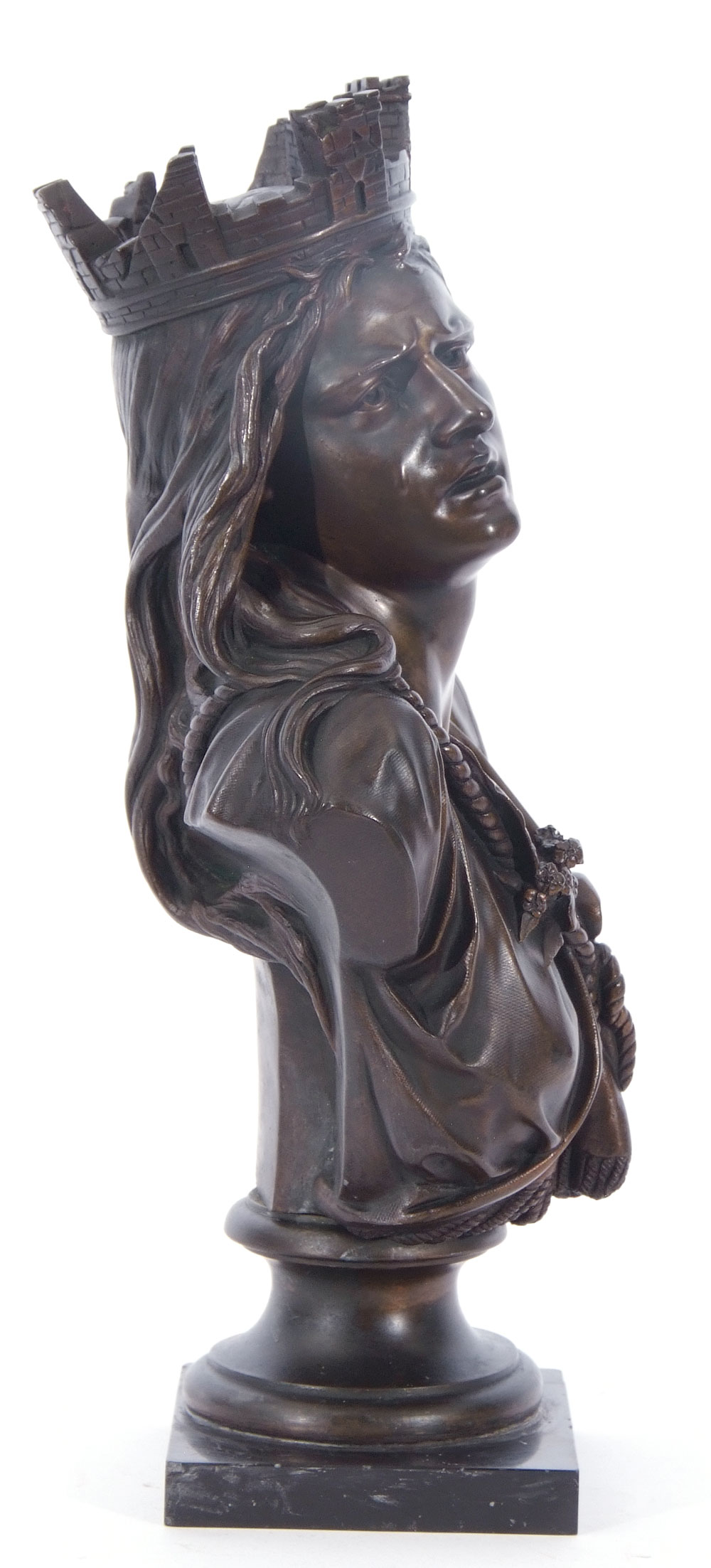 Bronze half-length sculpture depicting the Iceni warrior Queen Boudicca, crowned with a ruined - Image 2 of 5