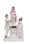Staffordshire figure "Fountain" dated 1861, group of figures either side of a fountain with a