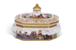 Rare Meissen sugar box and cover circa 1730, of octagonal shallow form and unusual small size,