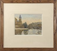 •AR Ken Howard, RA (born 1932), Continental town and river, watercolour, signed lower right, 13 x