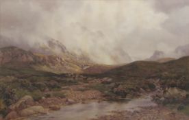 Percy Dixon (1862-1924), Extensive mountain landscape with cattle, watercolour, signed lower