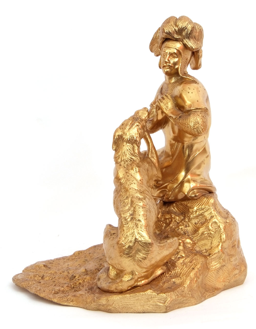 Messenger & Sons signed gilt bronze study of a medieval knight and dog stamped and dated May 1851 ( - Image 3 of 6