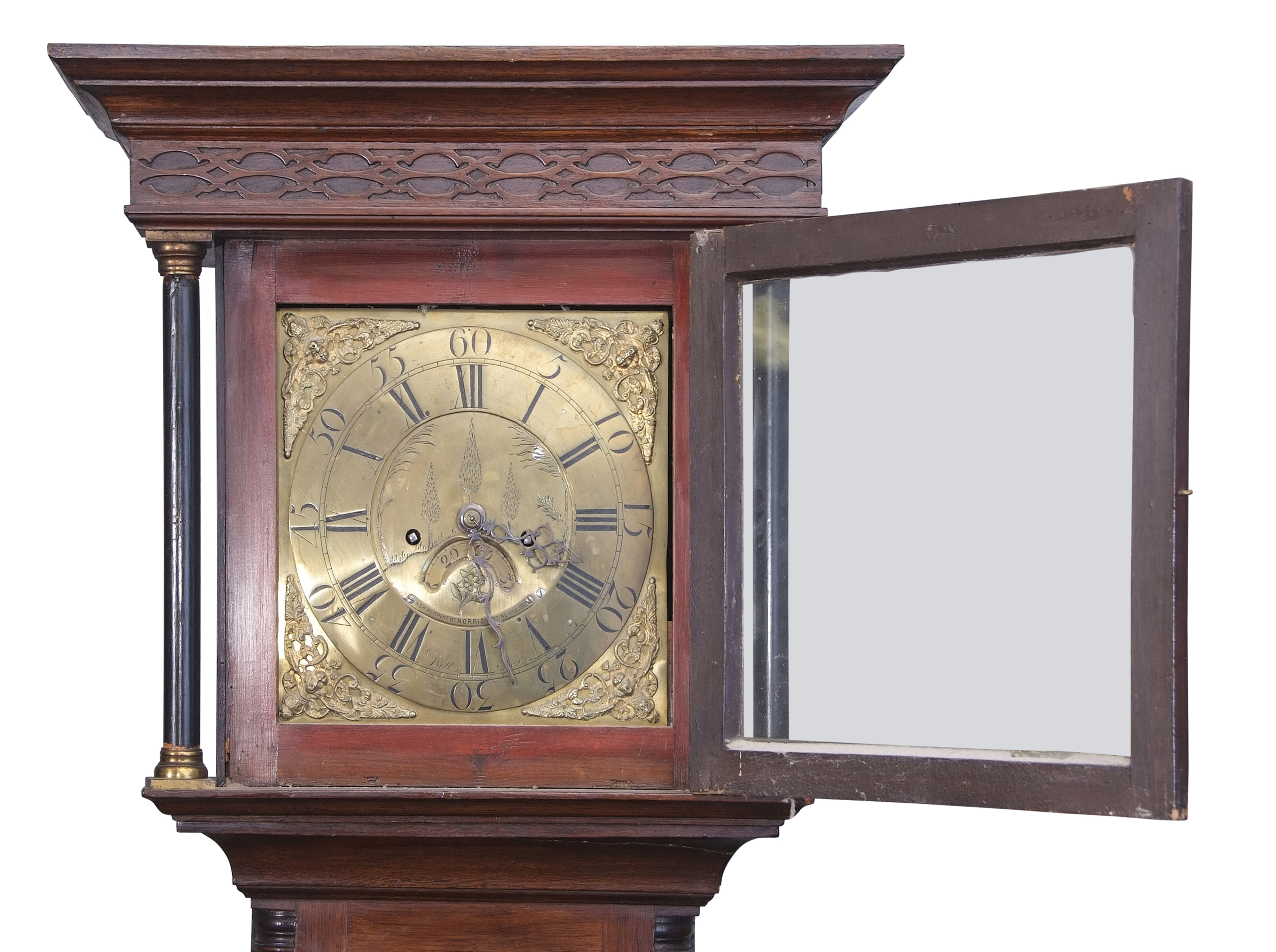 Early 19th century mahogany longcase clock with ogee top over a blind fretwork panel, square brass - Image 2 of 2