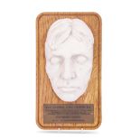 Glazed plaster reproduction mask of Lord Nelson mounted to an oak plaque, inscribed at base "Vice-
