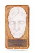 Glazed plaster reproduction mask of Lord Nelson mounted to an oak plaque, inscribed at base "Vice-