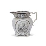 Rare early 19th century pearlware silver lustre jug decorated with a portrait of Nelson at