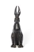 Late 20th century bronze patinated model of a seated hare, 60cm high
