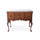 18th century style oak and walnut side table, moulded edge with canted front corners and inset