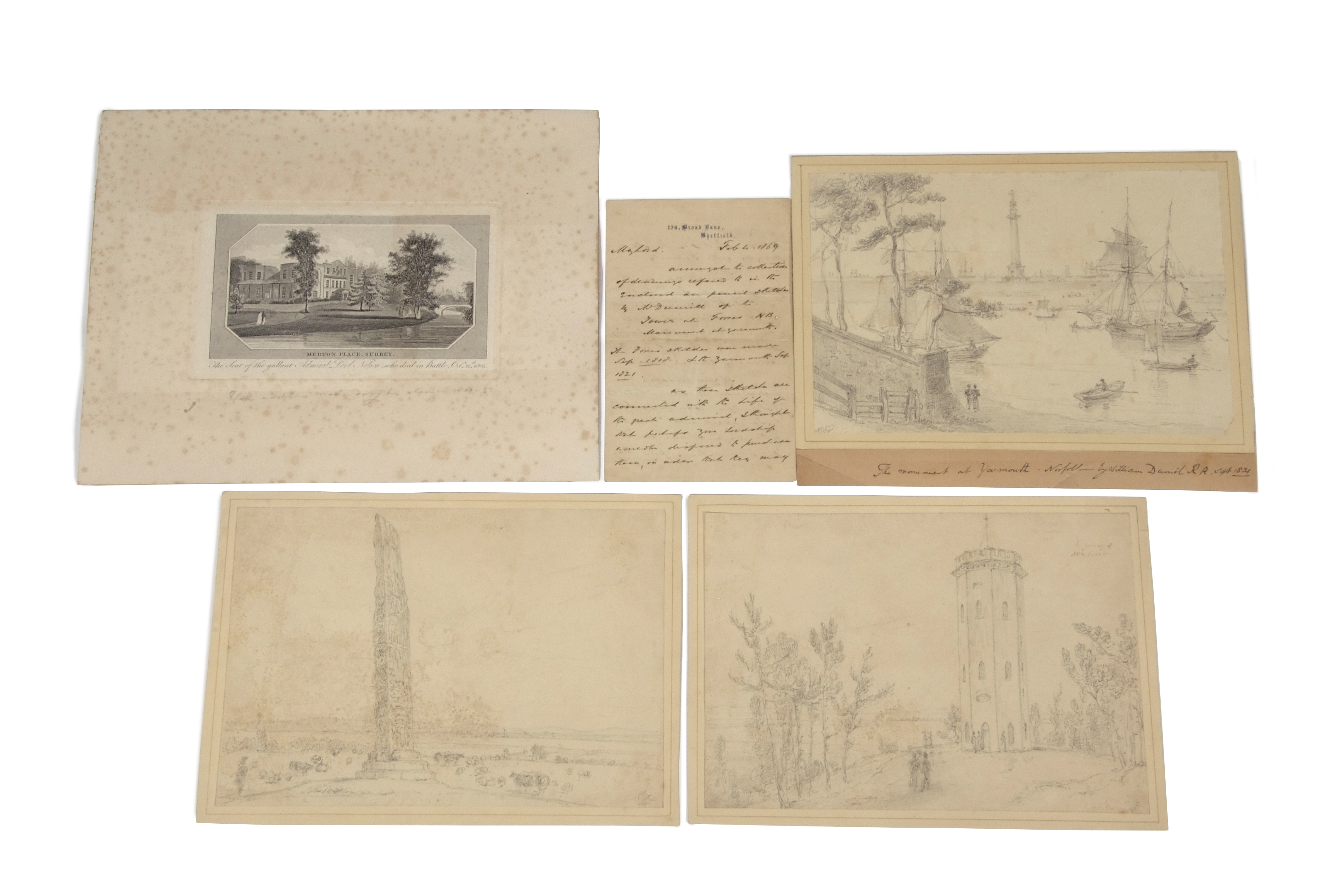 William Daniell (1769-1837), The monument at Yarmouth; the tower at Forres; pillar at Forres and