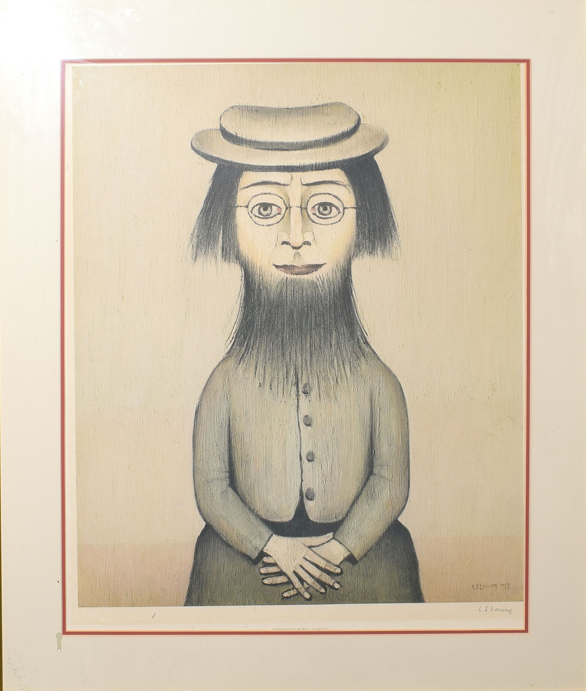 AR Laurence Stephen Lowry, RA (1887-1976), "Bearded Lady", artist's coloured proof with publisher