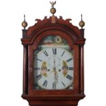 19th Century mahogany cased longcase clock, with arched painted dial, 8 day movement (unamed), 212cm