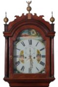 19th Century mahogany cased longcase clock, with arched painted dial, 8 day movement (unamed), 212cm