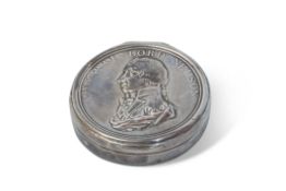 Rare Admiral Lord Nelson silver snuff box by Joseph Willmore of Birmingham, circular shaped with