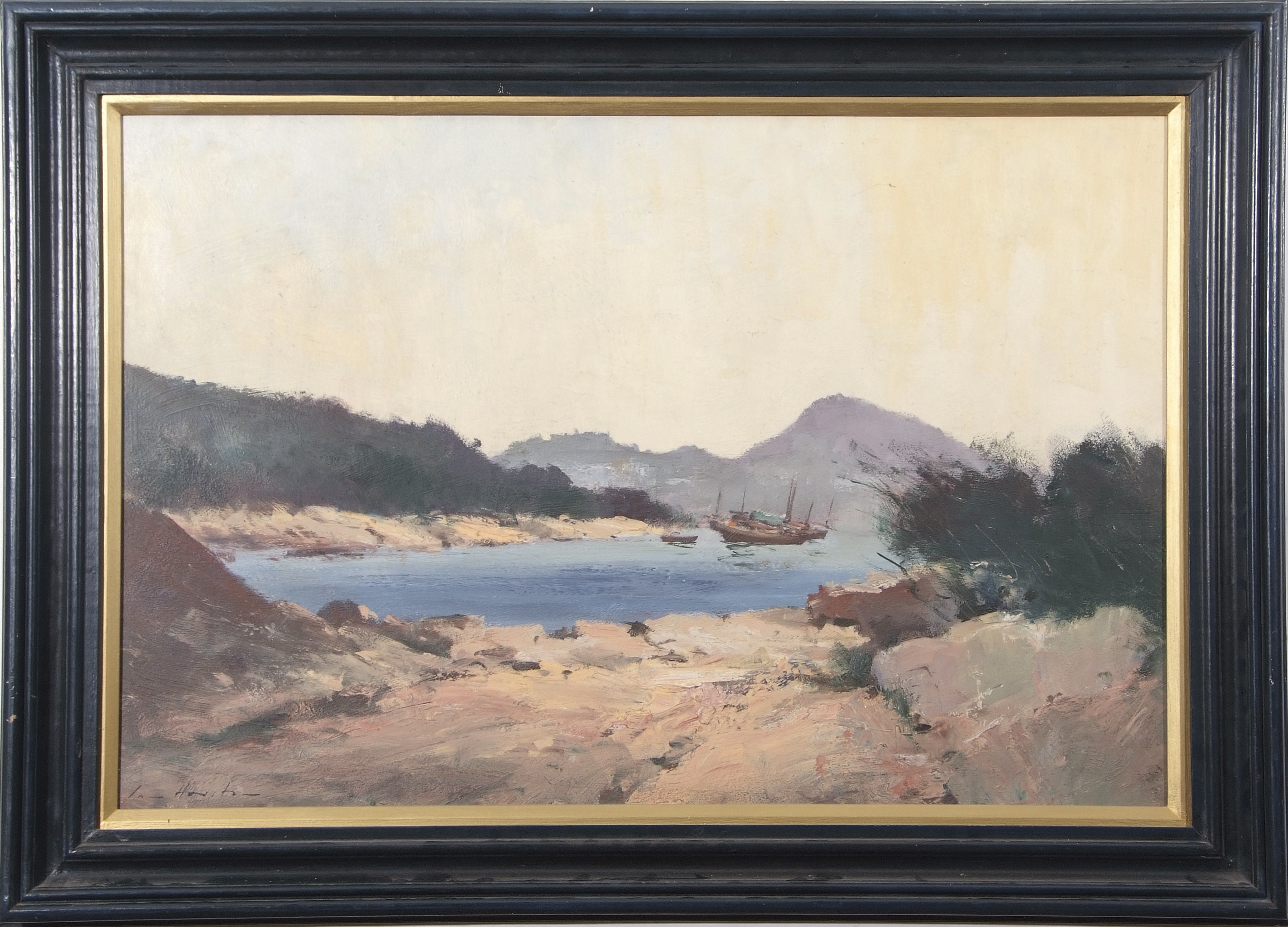 •AR Ian Houston (born 1934), "Junks in Stanley Bay - Hong Kong", oil on board, signed lower left, 60