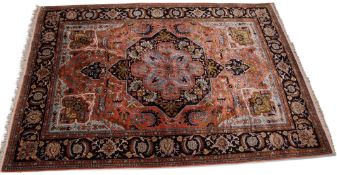 Fine quality wool and silk mix Caucasian style carpet, multi-gull border, large central lozenge with