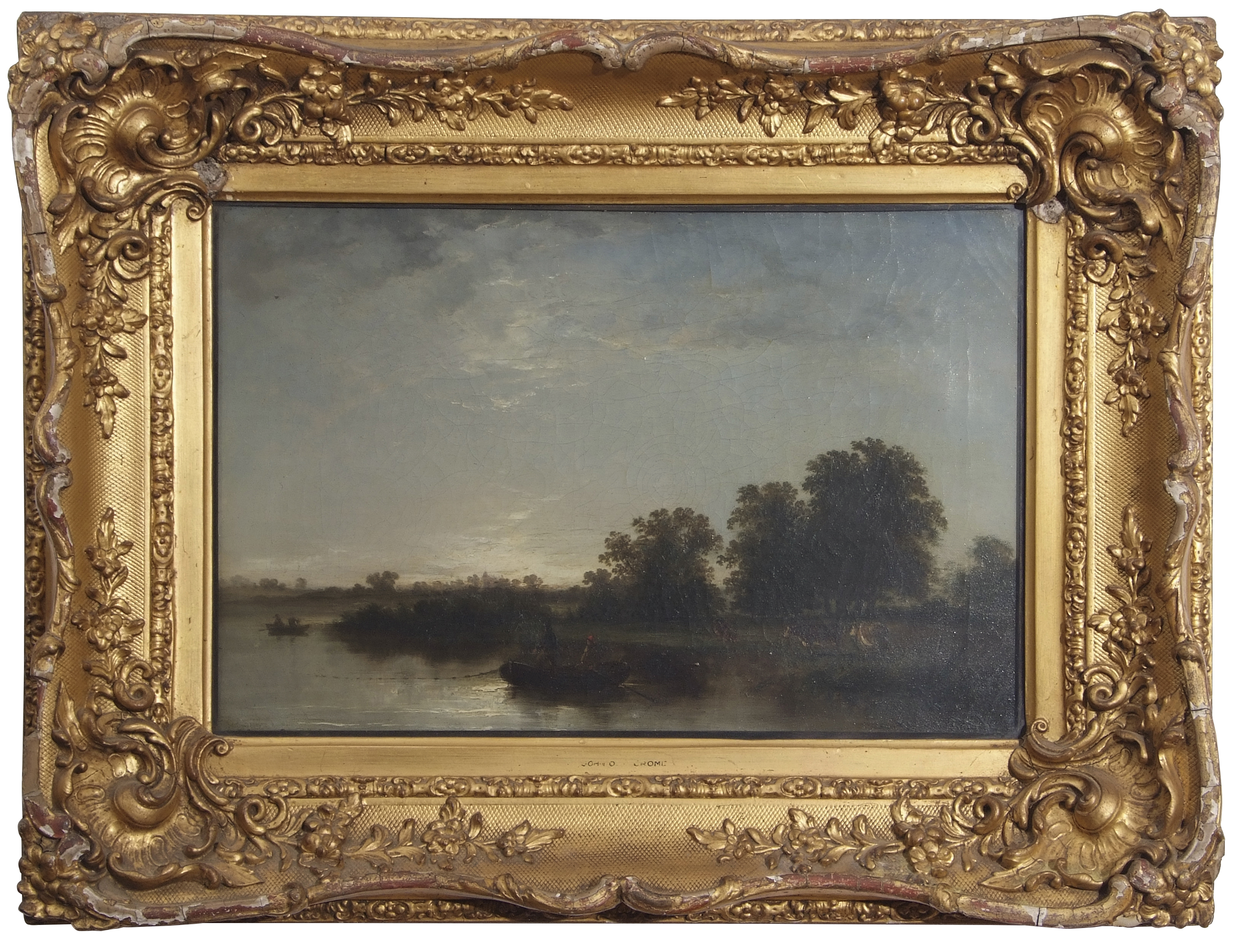 Attributed to John Crome (1768-1821), River landscape with figures in boats and cattle to water's