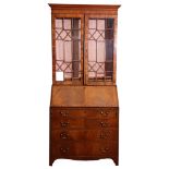 George III mahogany bureau bookcase, two astragal glazed doors to top, fall flap over four drawers
