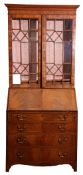 George III mahogany bureau bookcase, two astragal glazed doors to top, fall flap over four drawers