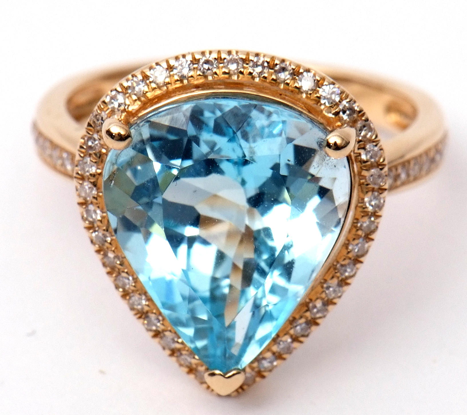 Blue topaz and diamond ring, a pear cut blue topaz, approx 7.48ct set within a diamond surround, - Image 5 of 6