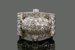 Retro diamond platinum cocktail ring circa 1950, encrusted with 44 small diamonds, diamond wt approx