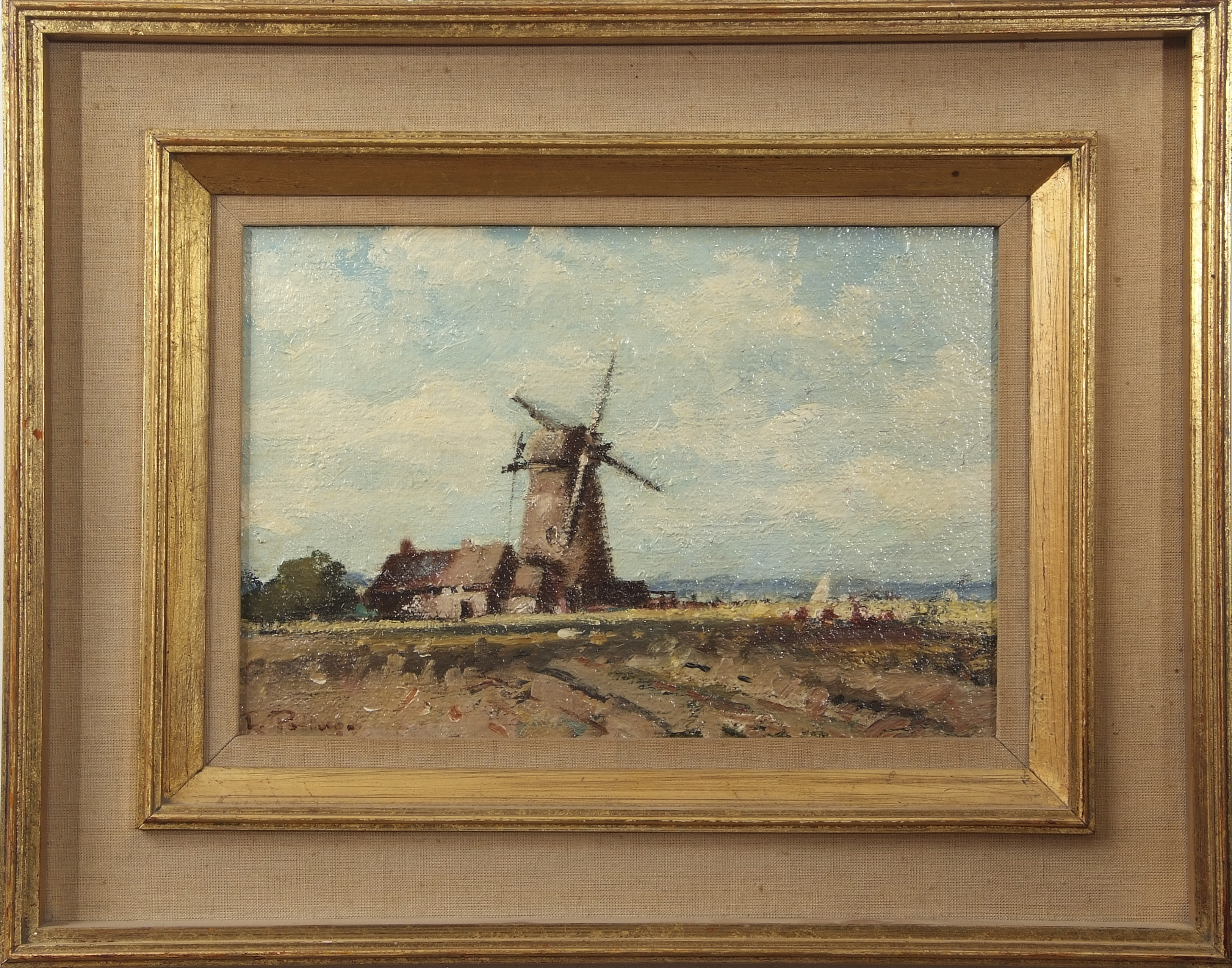 Roy Petley (born 1951), Norfolk landscape with mill, oil on canvas, signed lower left, 21 x 31cm