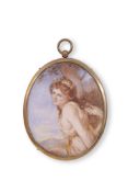 20th century oil miniature, Lady Hamilton as "Bacchante" after Romney. Note: the original formerly