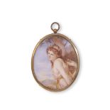 20th century oil miniature, Lady Hamilton as "Bacchante" after Romney. Note: the original formerly