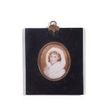 After R Cosway (1742-1821), unsigned oil miniature, portrait of a lady (possibly Lady Hamilton),