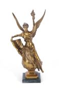 After Emil Bruchon (fl 1880-1895), gilt metal art sculpture depicting an angel like figure seated on