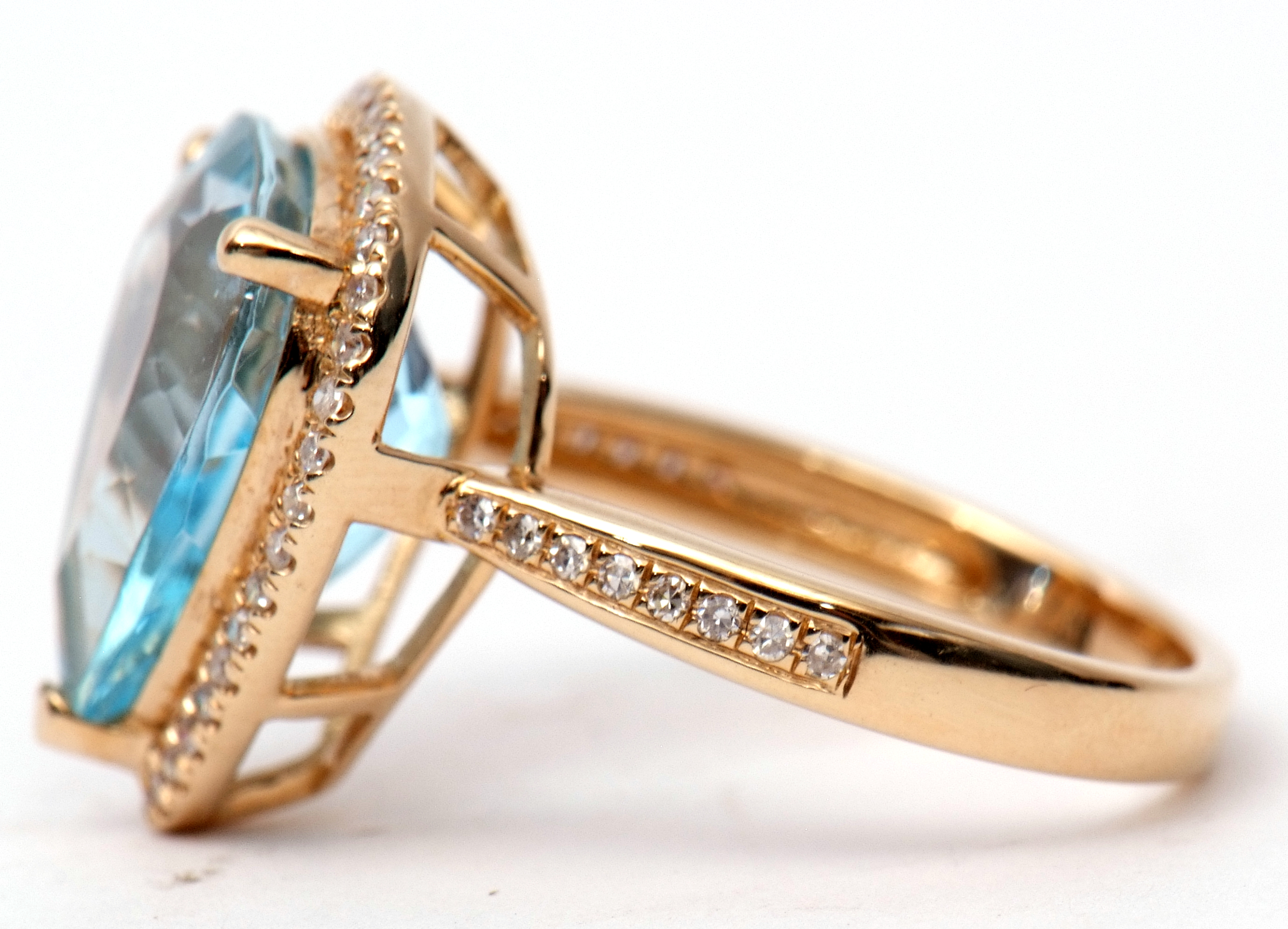 Blue topaz and diamond ring, a pear cut blue topaz, approx 7.48ct set within a diamond surround, - Image 2 of 6
