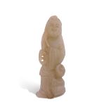 Chinese jade figure of a lady with child by her side, 9cm high