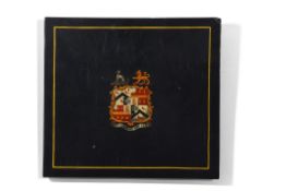 Lacquered 18th/19th century hand painted coaching panel with coat of arms for Admiral Sir William