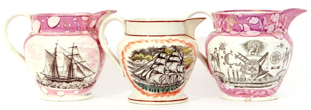 Two Sunderland lustre jugs, one decorated with a sailor's poem and Masonic emblems verso, the second - Image 5 of 6