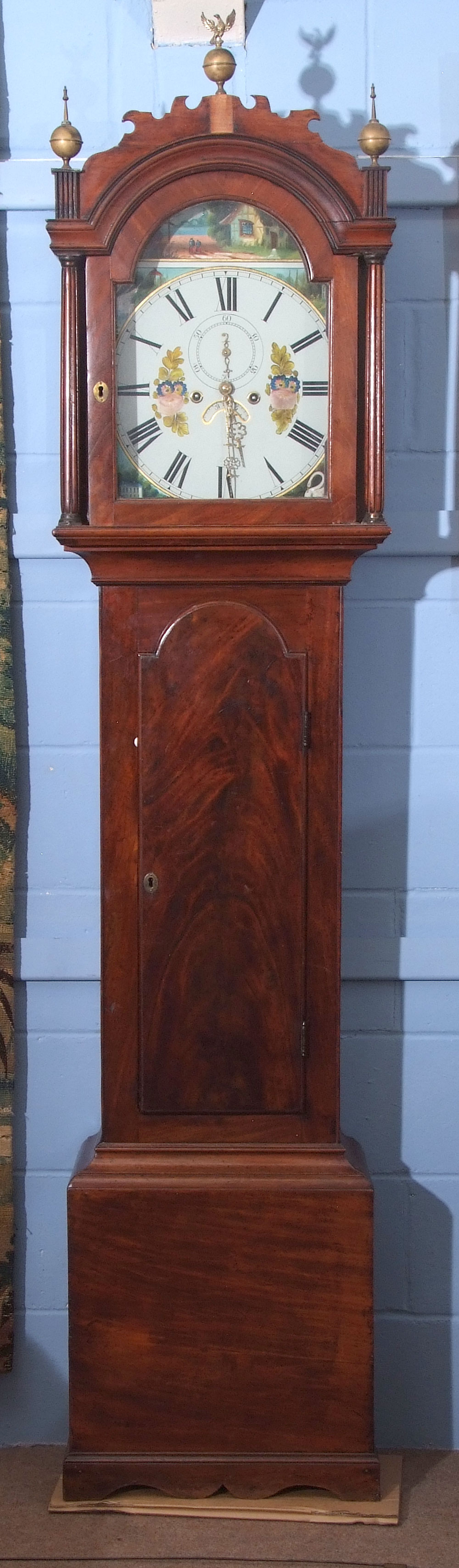 19th Century mahogany cased longcase clock, with arched painted dial, 8 day movement (unamed), 212cm - Image 2 of 2