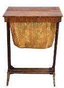Early 19th Century rosewood sewing table, having a pull out fabric holder under a plain rectangular