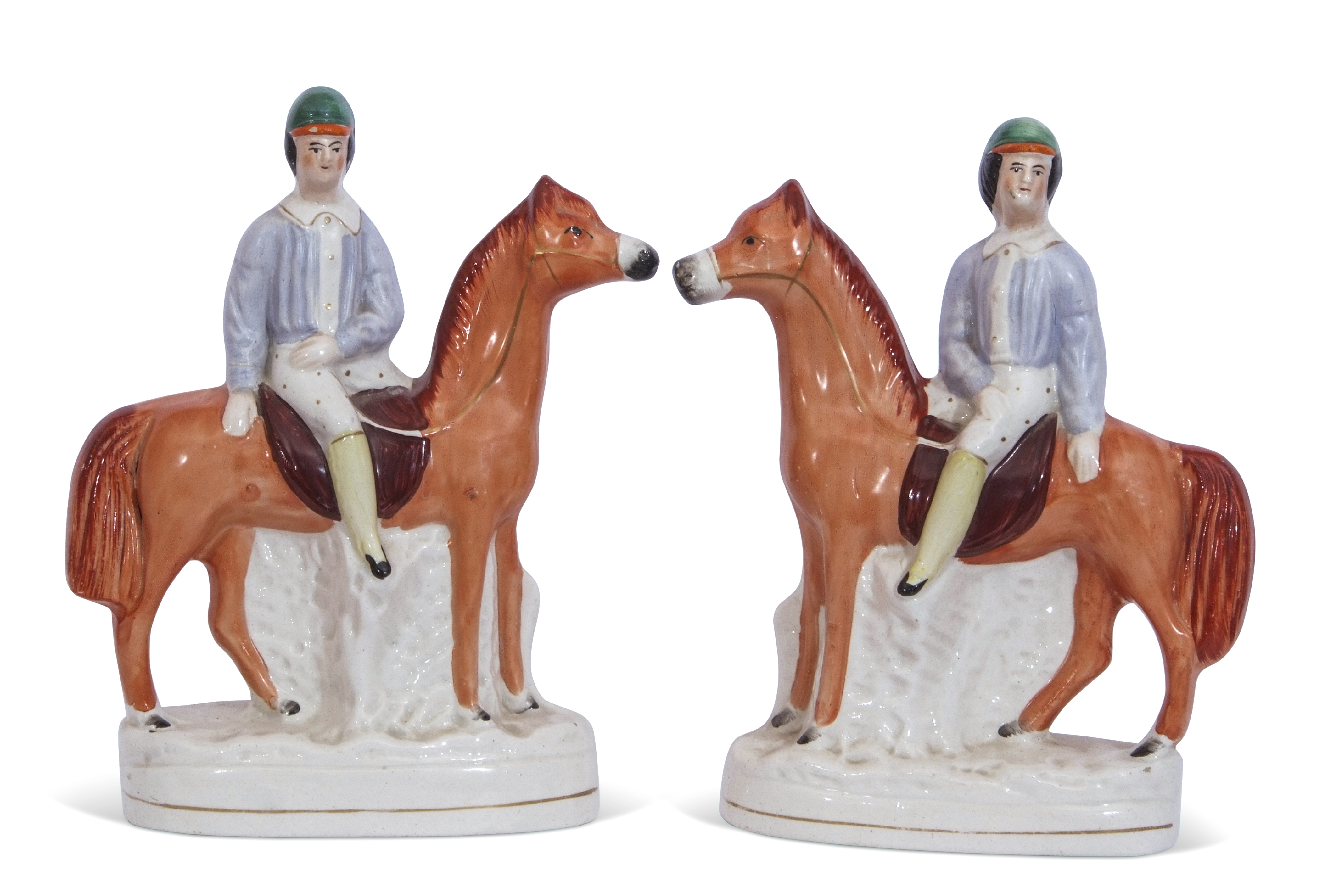 Group of two Staffordshire jockeys mounted on horses (2)