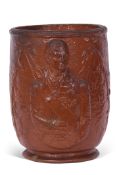 19th century brown stoneware jar modelled in relief with a bust of Nelson with a series of