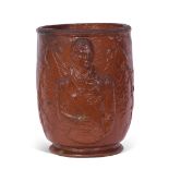 19th century brown stoneware jar modelled in relief with a bust of Nelson with a series of