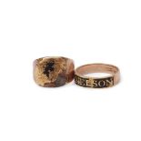 Two gold mourning rings: the first, an example of the official John Salter ring, initialled NB,