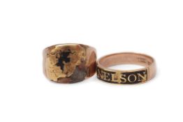 Two gold mourning rings: the first, an example of the official John Salter ring, initialled NB,