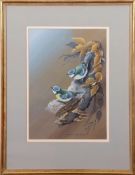 Terence James Bond (born 1946), "Pair of blue titmice", watercolour, signed and dated 73 lower